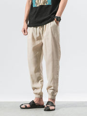 Men's woven cotton and linen casual harem trousers - 808Lush