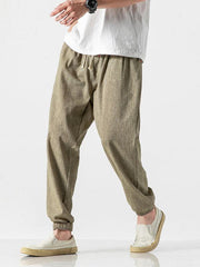 Men's woven cotton and linen casual harem trousers - 808Lush