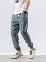 Men's woven cotton and linen casual harem trousers - 808Lush