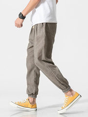 Men's woven cotton and linen casual harem trousers - 808Lush