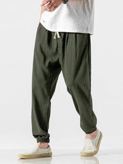 Men's woven cotton and linen casual harem trousers - 808Lush