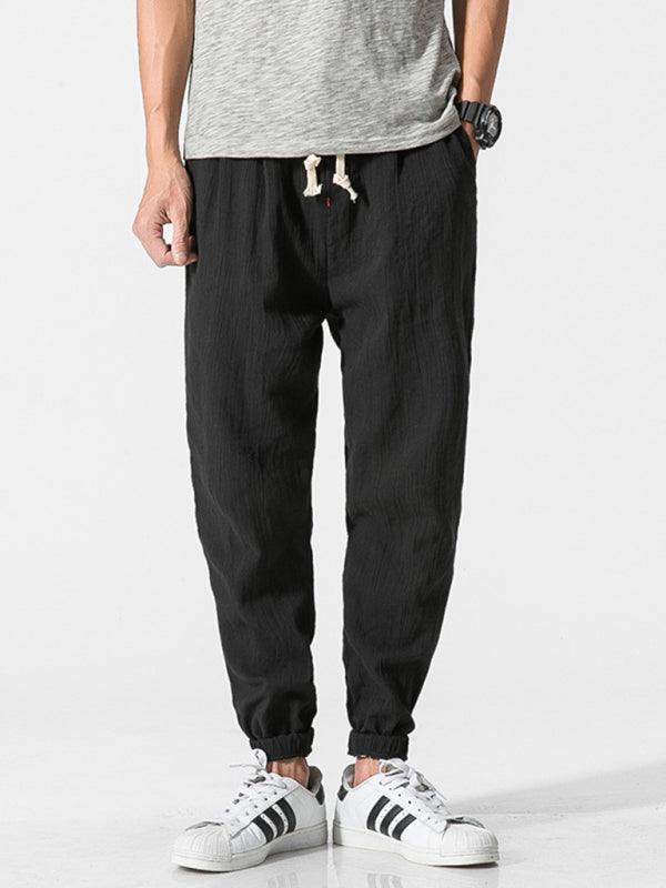 Men's woven cotton and linen casual harem trousers - 808Lush