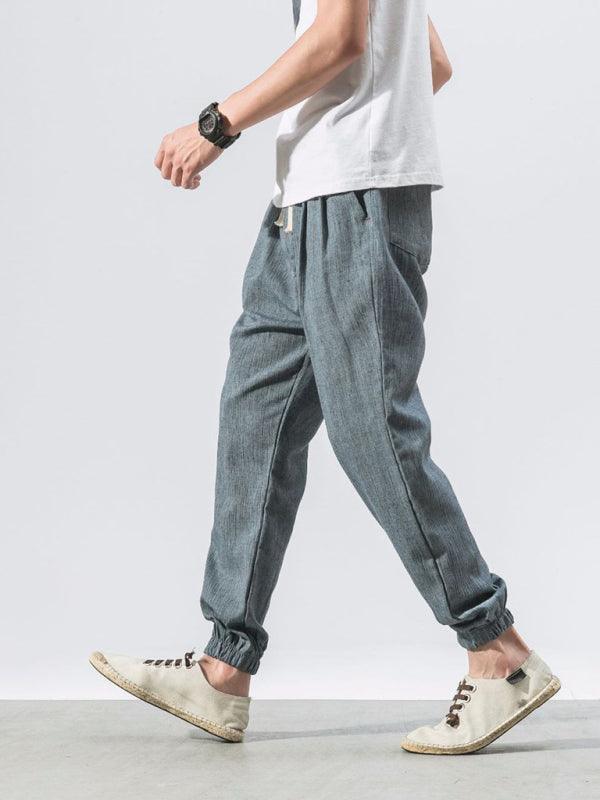 Men's woven cotton and linen casual harem trousers - 808Lush