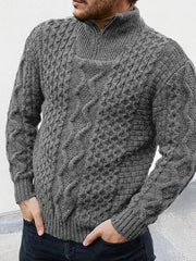 Men's zipper turtleneck long sleeve cable sweater - 808Lush