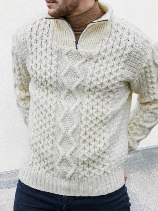 Men's zipper turtleneck long sleeve cable sweater - 808Lush