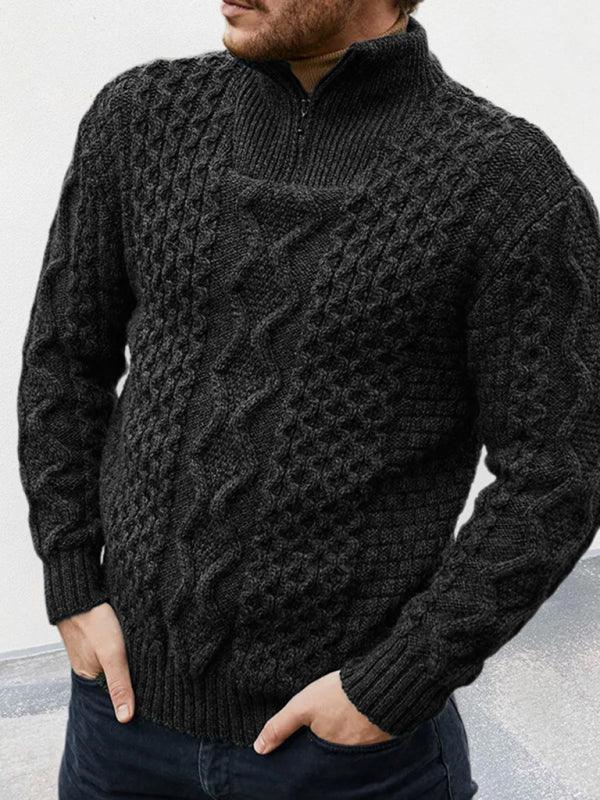 Men's zipper turtleneck long sleeve cable sweater - 808Lush