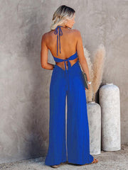 Midsummer street trendy ladies solid color U-neck suspenders backless jumpsuit wide-leg casual pants - 808Lush