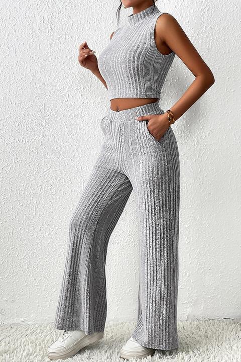 Mock Neck Tank and Pants Set - 808Lush