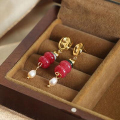 Natural Stone Freshwater Pearl Dangle Earrings - 808Lush