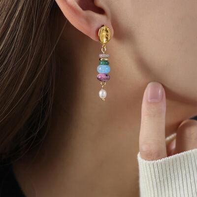 Natural Stone Freshwater Pearl Dangle Earrings - 808Lush