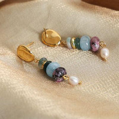 Natural Stone Freshwater Pearl Dangle Earrings - 808Lush