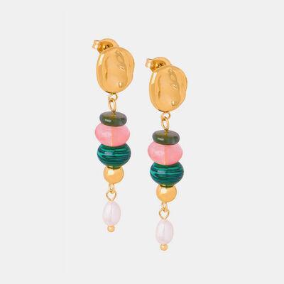 Natural Stone Freshwater Pearl Dangle Earrings - 808Lush