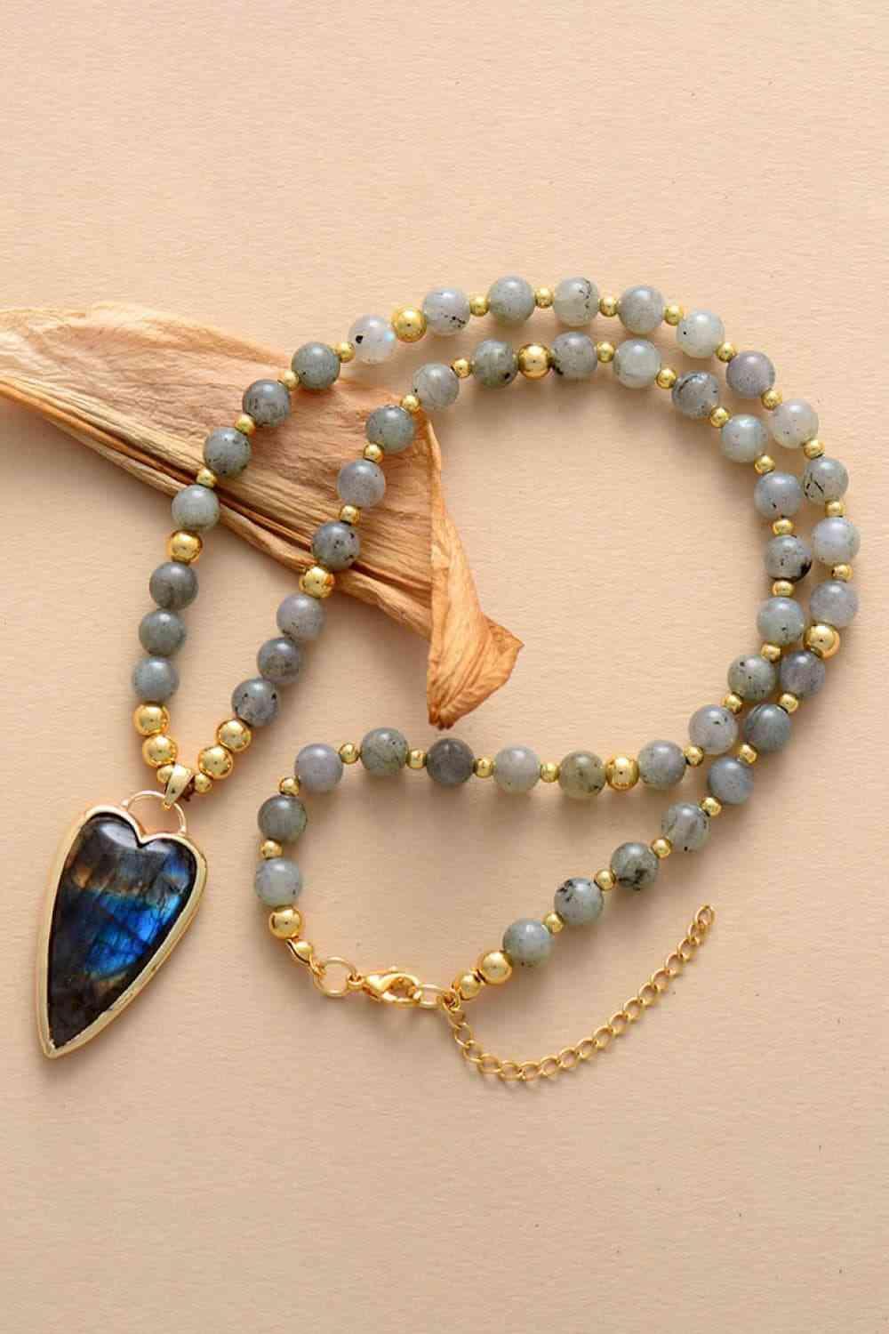 Natural Stone Pendant Beaded Necklace - 808Lush