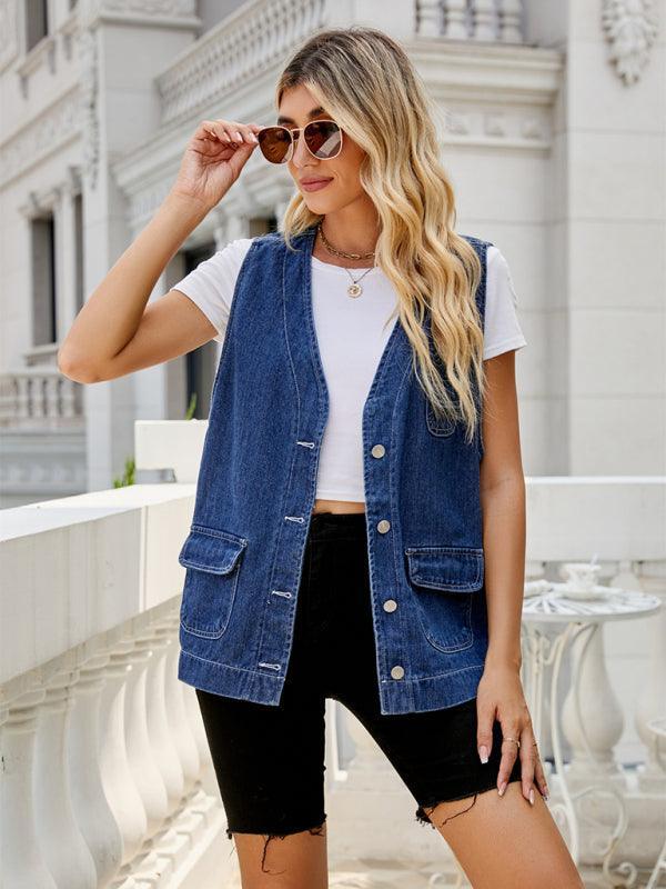 Denim Vest Multi-Pocket Personality Washable Vest for Women - 808Lush