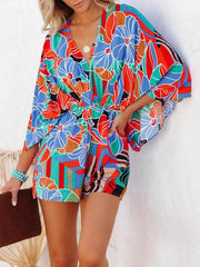 Elegant Casual Fashion Printed Waist Short Sleeve Jumpsuit - 808Lush