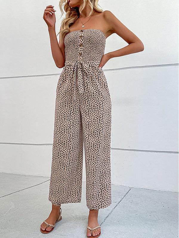 European and American women's holiday leopard print one-piece jumpsuit - 808Lush