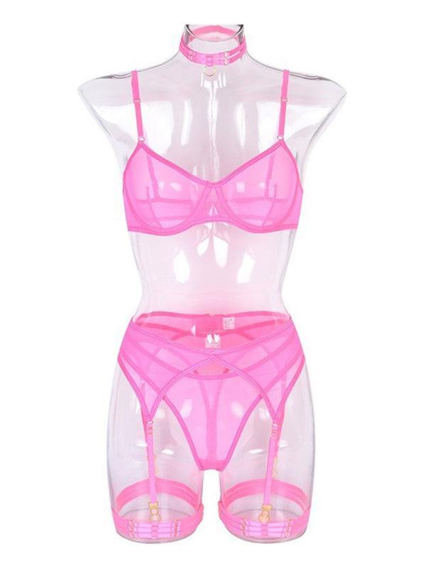 Fashion Sexy Underwear Mesh Comfortable Slimming Gathering Steel Ring Four-piece Set - 808Lush