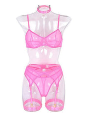 Fashion Sexy Underwear Mesh Comfortable Slimming Gathering Steel Ring Four-piece Set - 808Lush