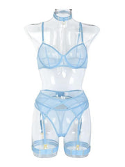 Fashion Sexy Underwear Mesh Comfortable Slimming Gathering Steel Ring Four-piece Set - 808Lush