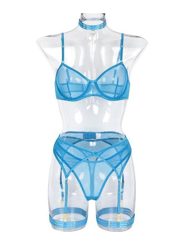 Fashion Sexy Underwear Mesh Comfortable Slimming Gathering Steel Ring Four-piece Set - 808Lush