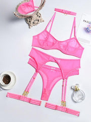 Fashion Sexy Underwear Mesh Comfortable Slimming Gathering Steel Ring Four-piece Set - 808Lush