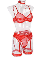 Fashion Sexy Underwear Mesh Comfortable Slimming Gathering Steel Ring Four-piece Set - 808Lush