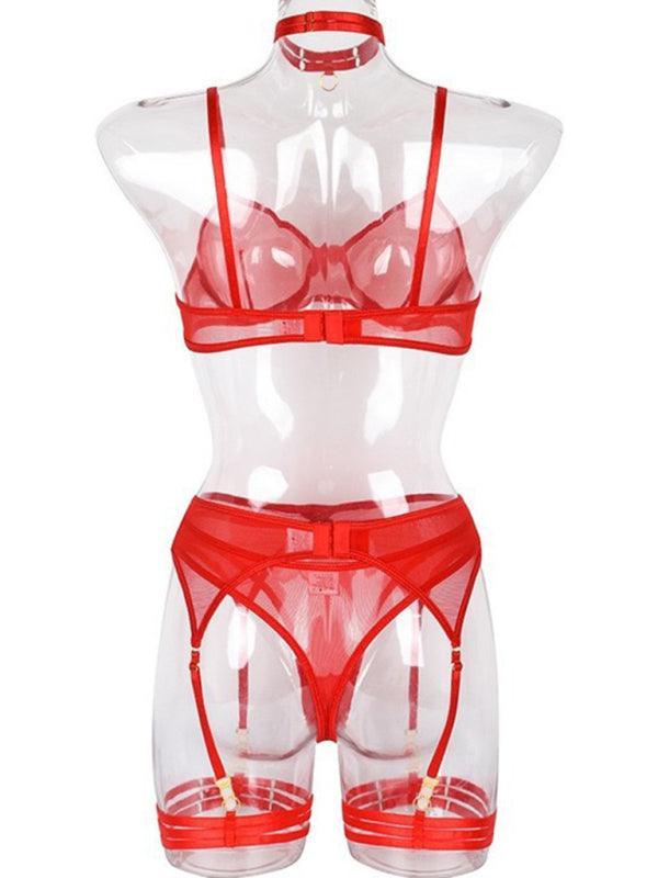 Fashion Sexy Underwear Mesh Comfortable Slimming Gathering Steel Ring Four-piece Set - 808Lush