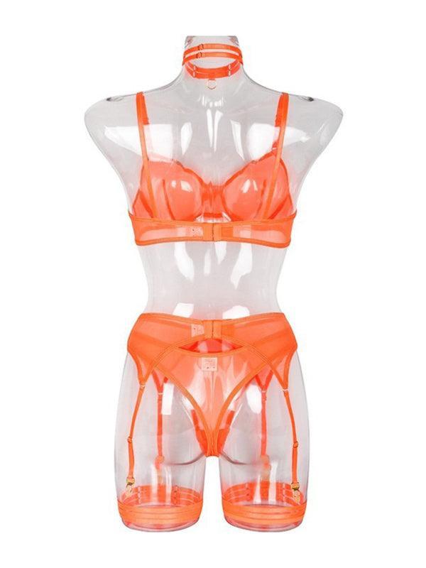 Fashion Sexy Underwear Mesh Comfortable Slimming Gathering Steel Ring Four-piece Set - 808Lush