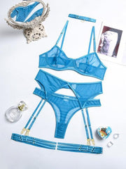 Fashion Sexy Underwear Mesh Comfortable Slimming Gathering Steel Ring Four-piece Set - 808Lush