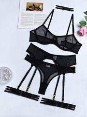 Fashion Sexy Underwear Mesh Comfortable Slimming Gathering Steel Ring Four-piece Set - 808Lush