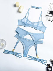 Fashion Sexy Underwear Mesh Comfortable Slimming Gathering Steel Ring Four-piece Set - 808Lush