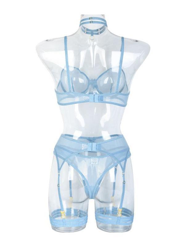 Fashion Sexy Underwear Mesh Comfortable Slimming Gathering Steel Ring Four-piece Set - 808Lush