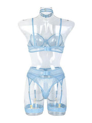 Fashion Sexy Underwear Mesh Comfortable Slimming Gathering Steel Ring Four-piece Set - 808Lush