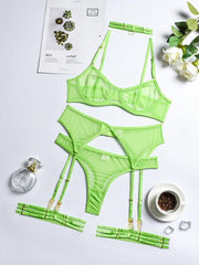 Fashion Sexy Underwear Mesh Comfortable Slimming Gathering Steel Ring Four-piece Set - 808Lush