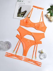 Fashion Sexy Underwear Mesh Comfortable Slimming Gathering Steel Ring Four-piece Set - 808Lush