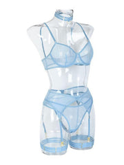 Fashion Sexy Underwear Mesh Comfortable Slimming Gathering Steel Ring Four-piece Set - 808Lush