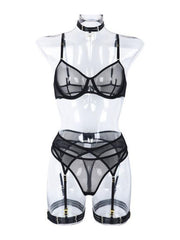 Fashion Sexy Underwear Mesh Comfortable Slimming Gathering Steel Ring Four-piece Set - 808Lush