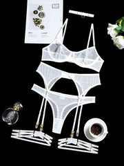 Fashion Sexy Underwear Mesh Comfortable Slimming Gathering Steel Ring Four-piece Set - 808Lush