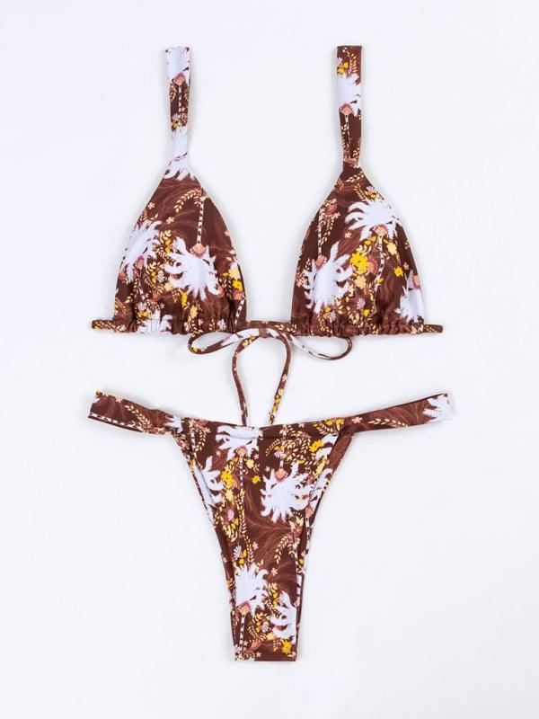 Fashion Sexy Vacation Strap Floral Print Split Bikini - 808Lush