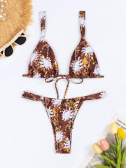 Fashion Sexy Vacation Strap Floral Print Split Bikini - 808Lush