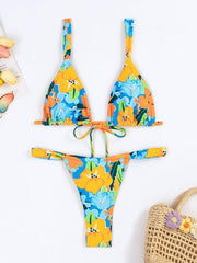 Fashion Sexy Vacation Strap Floral Print Split Bikini - 808Lush