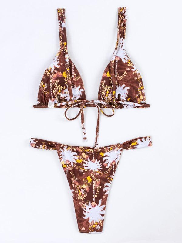 Fashion Sexy Vacation Strap Floral Print Split Bikini - 808Lush