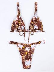 Fashion Sexy Vacation Strap Floral Print Split Bikini - 808Lush