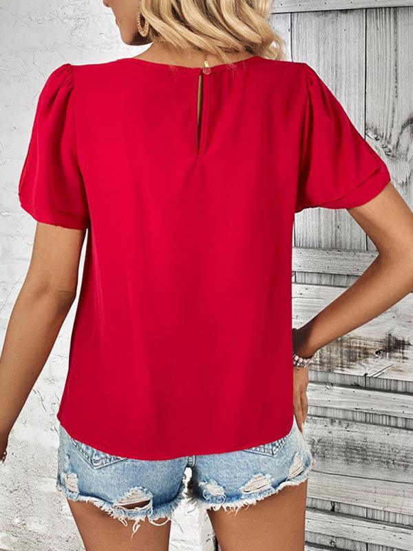 Fashion Women's Round Neck Short Sleeve Shirt - 808Lush