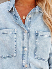 Double Pocket Loose Light Blue Denim Jacket - 808Lush