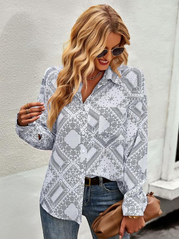 Casual Print Long Sleeve Shirt - 808Lush