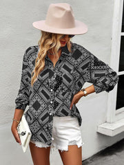 Casual Print Long Sleeve Shirt - 808Lush