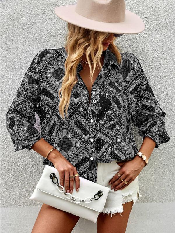 Casual Print Long Sleeve Shirt - 808Lush