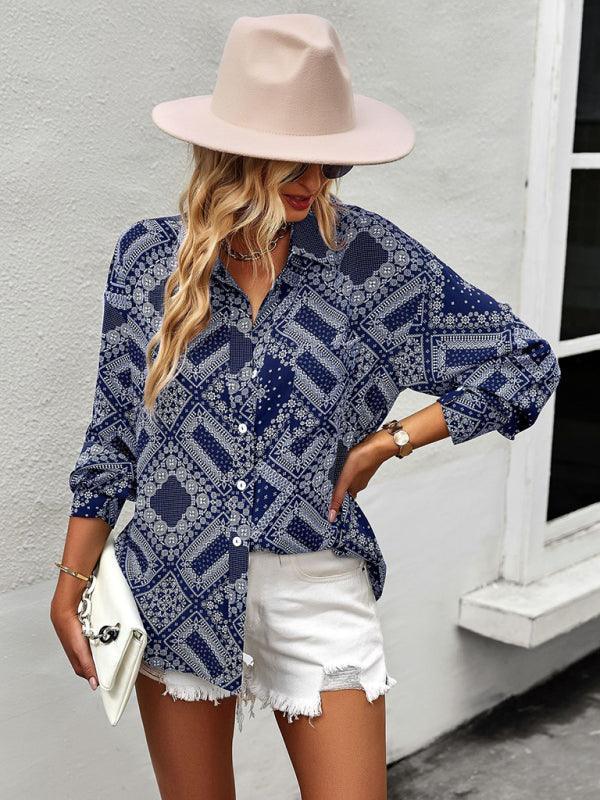 Casual Print Long Sleeve Shirt - 808Lush