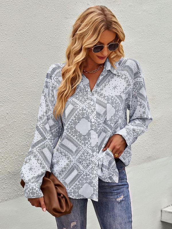 Casual Print Long Sleeve Shirt - 808Lush